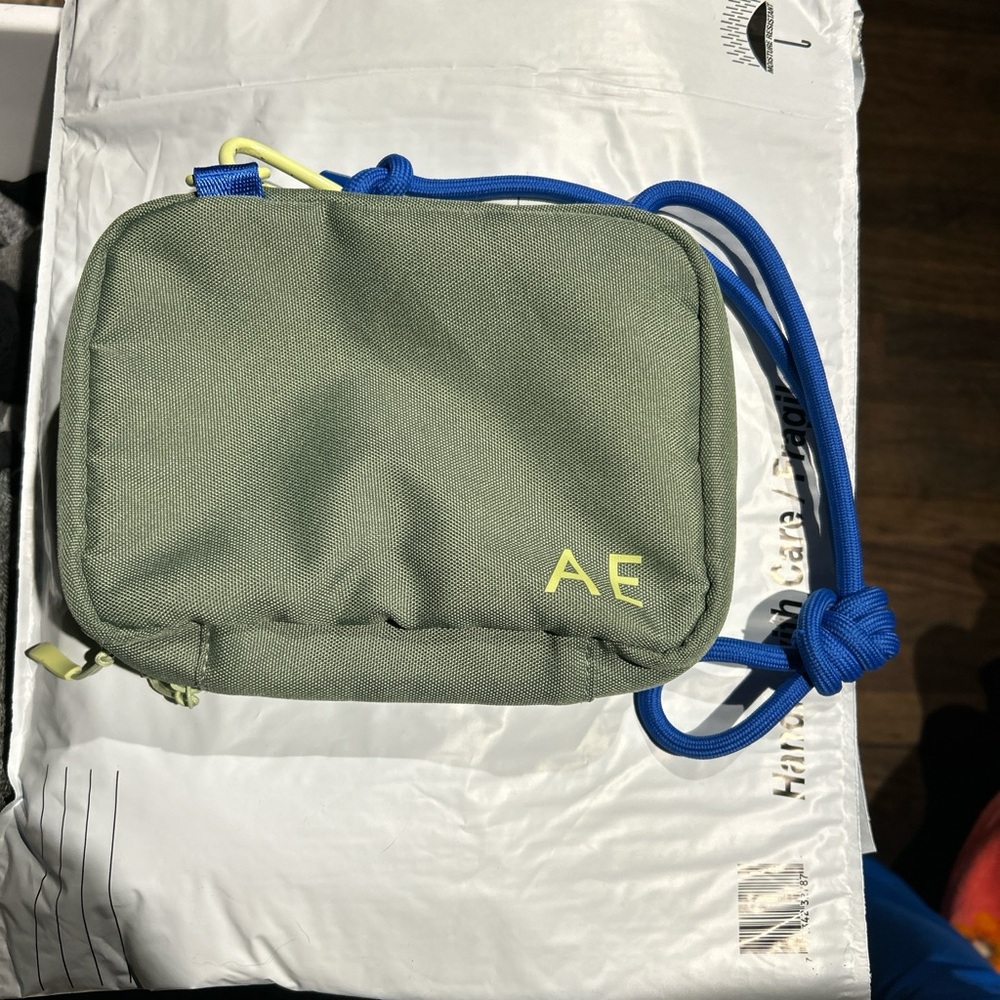 American Eagle Outfitters Olive Belt Bag with Blue Strap